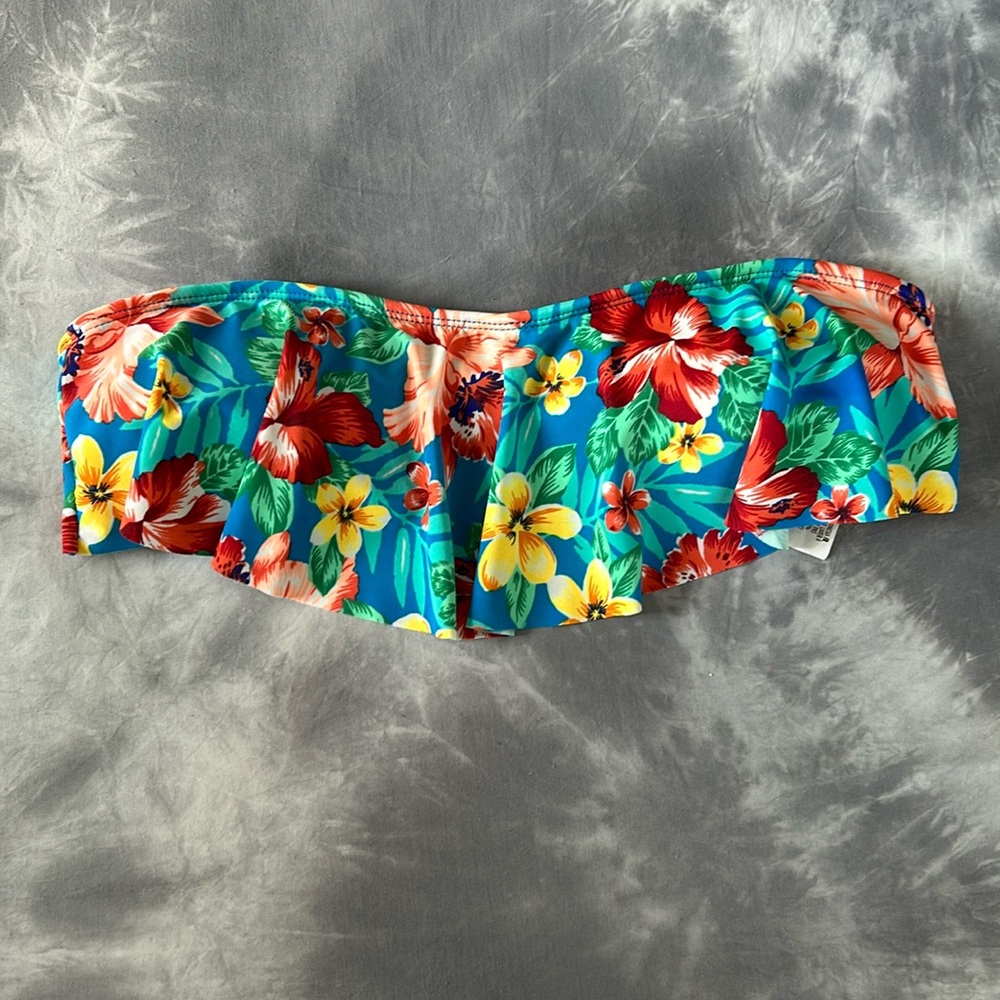 Forever 21 Bandeau Bikini Bathing Suit Top Flowers Blue Red Yellow